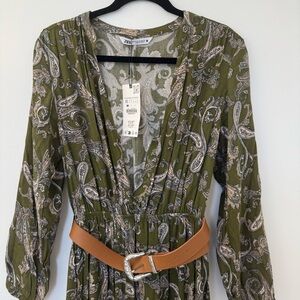 Zara Green Paisley Long Sleeve Dress